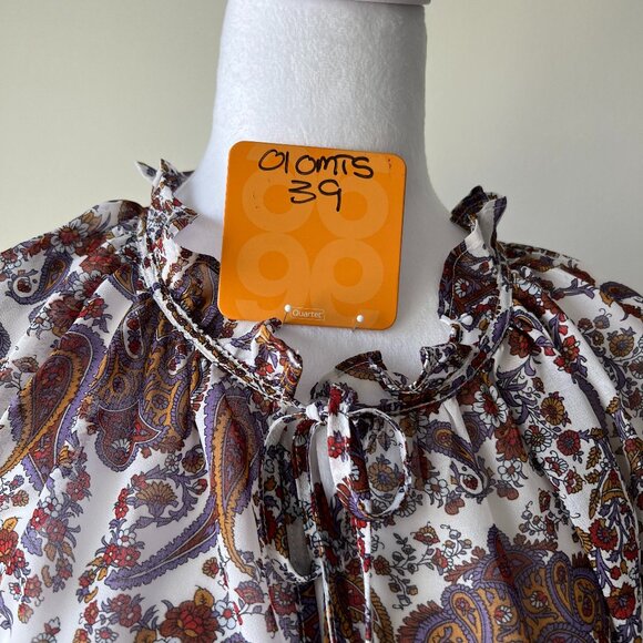 💜AMANDA GREEN * Elegant top with ruffles around neck and wrists Sz M Pa… - Picture 9 of 9